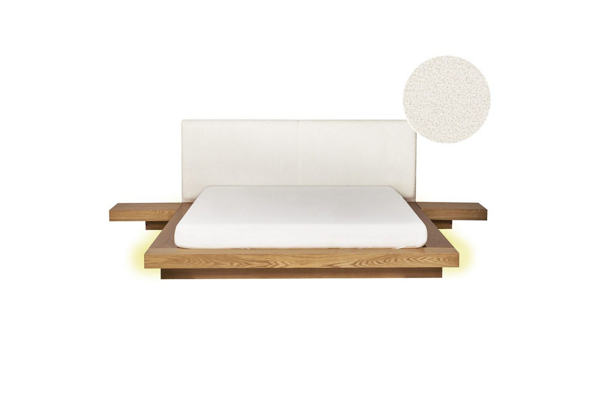 Dubbelsäng Zen med LED-belysning Ljus Trä-Vit, 160x200 cm, Bouclé - Ljus Trä-Vit, 160x200 cm, Bouclé