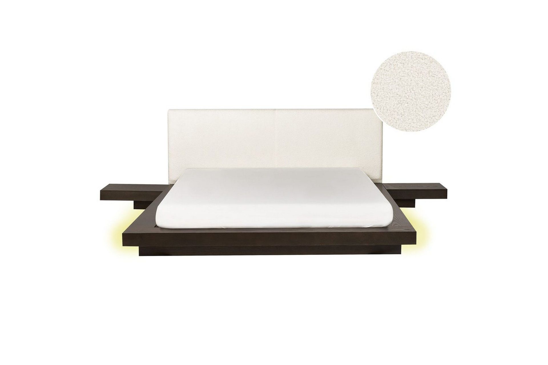 Dubbelsäng Zen med LED-belysning Mörk Trä-Vit, 160x200 cm, Bouclé - Mörk Trä-Vit, 160x200 cm, Bouclé