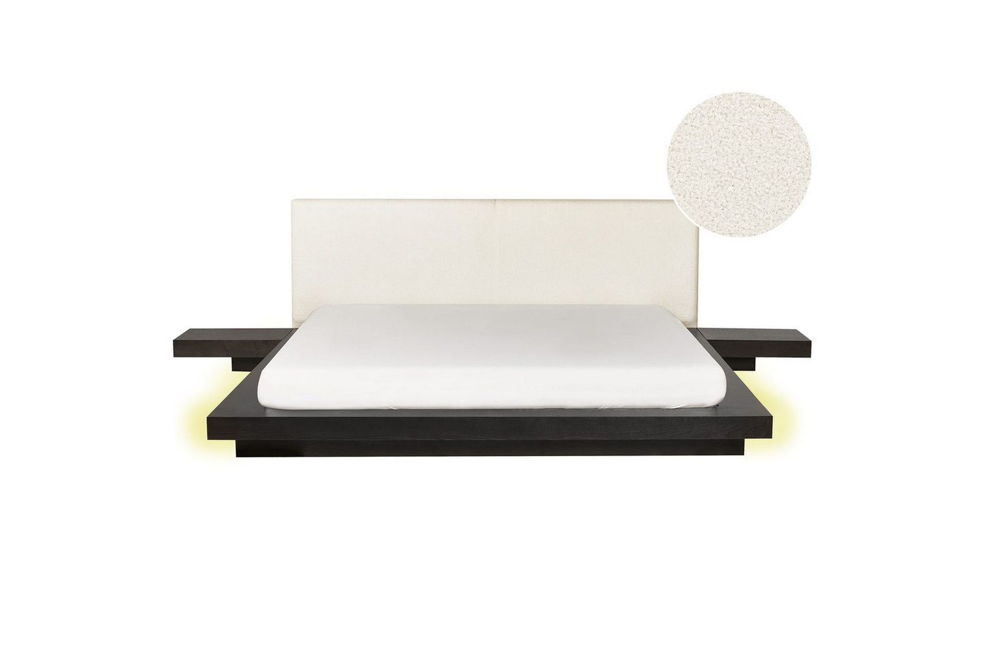 Dubbelsäng Zen med LED-belysning Mörk Trä-Vit, 180x200 cm, Bouclé - Mörk Trä-Vit, 180x200 cm, Bouclé