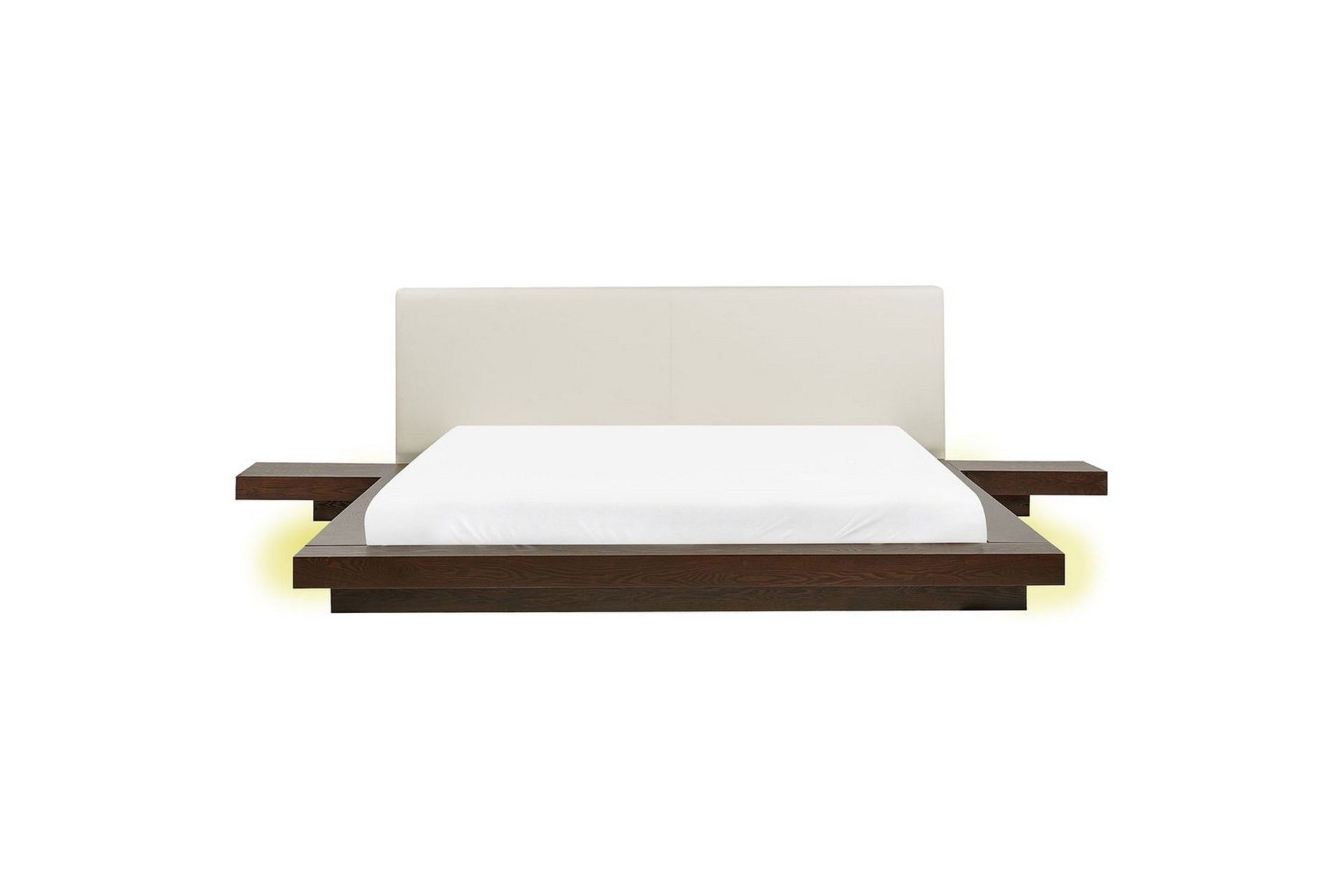 Dubbels&auml;ng Zen med LED-belysning M&ouml;rk Tr&auml;-Vit, 180x200 cm, Konstl&auml;der - M&ouml;rk Tr&auml;-Vit, 180x200 cm, Konstl&auml;der