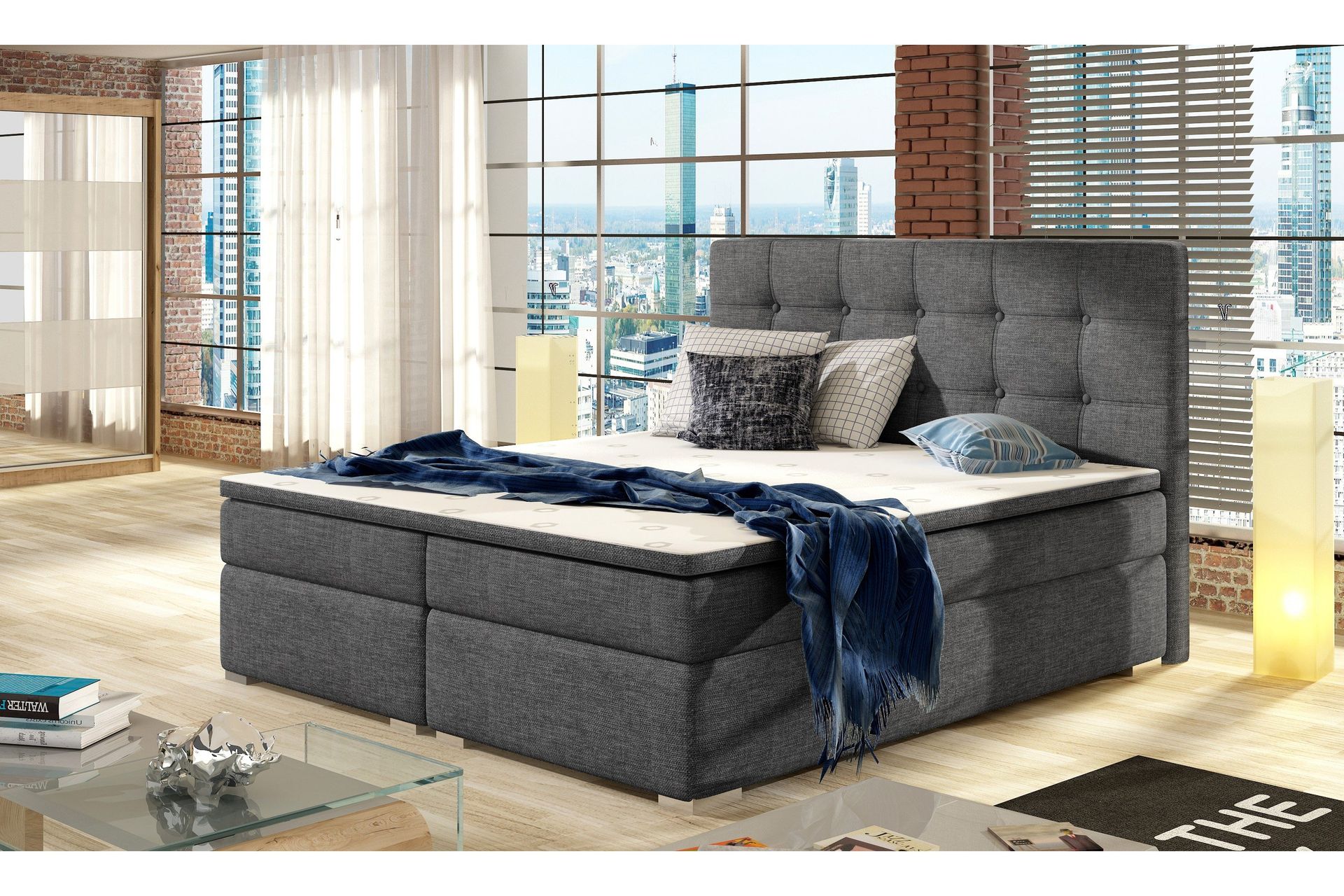 Esteiro Komplett Sängpaket – Dubbelsäng 180x200 cm i Tyg med Sänggavel + Bäddmadrass - Grå