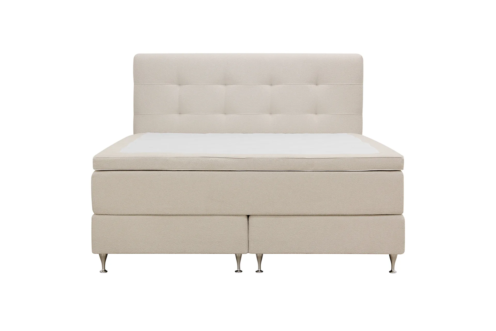 HVILA Premium Komplett Sängpaket 180x200 cm Kontinentalsäng med Sänggavel - Ljusbeige Bouclé