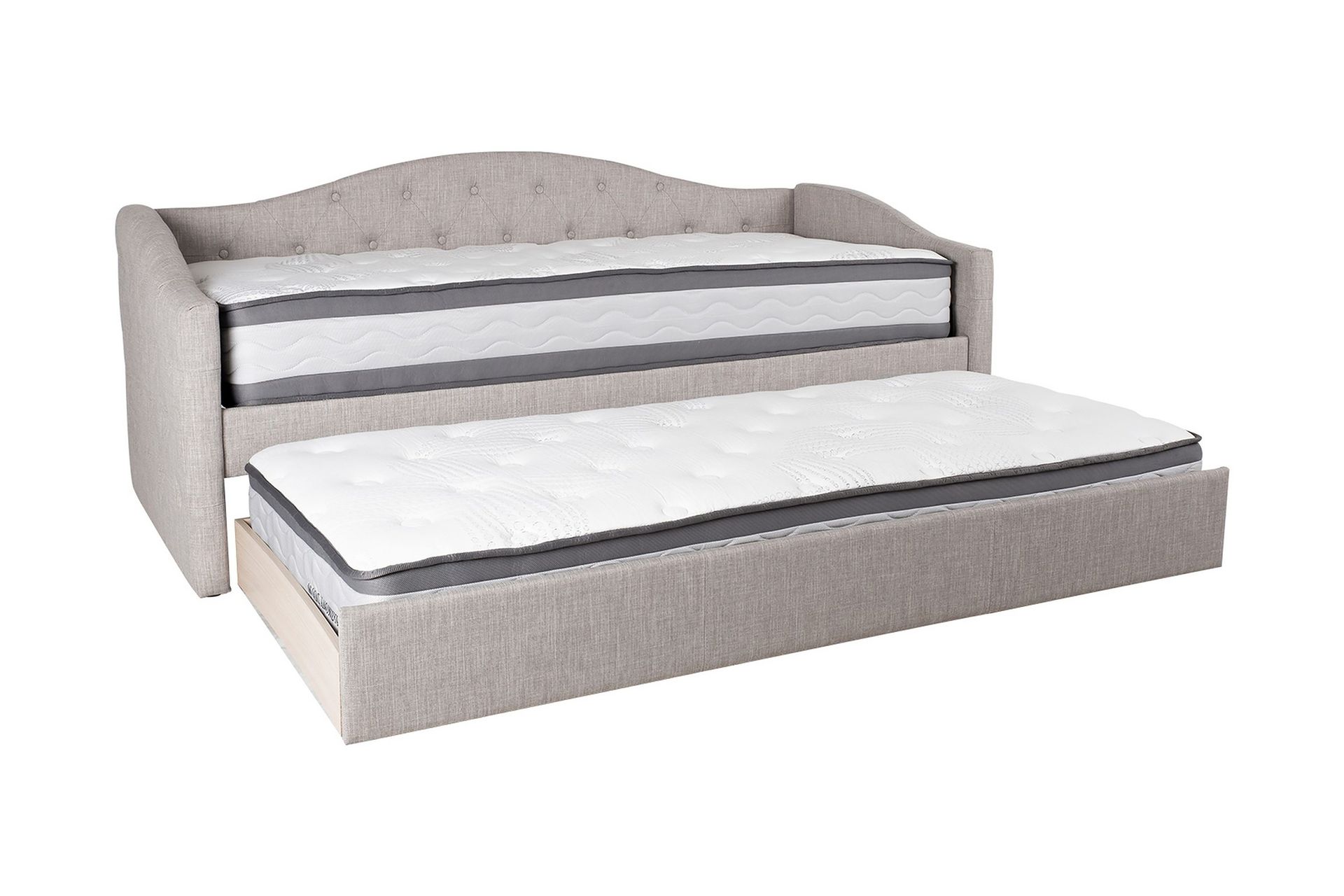 Atlanta Komplett S&auml;ngpaket med F&ouml;rvaring 90x200 cm i Tyg med S&auml;nggavel + B&auml;ddmadrass - Ljusbeige