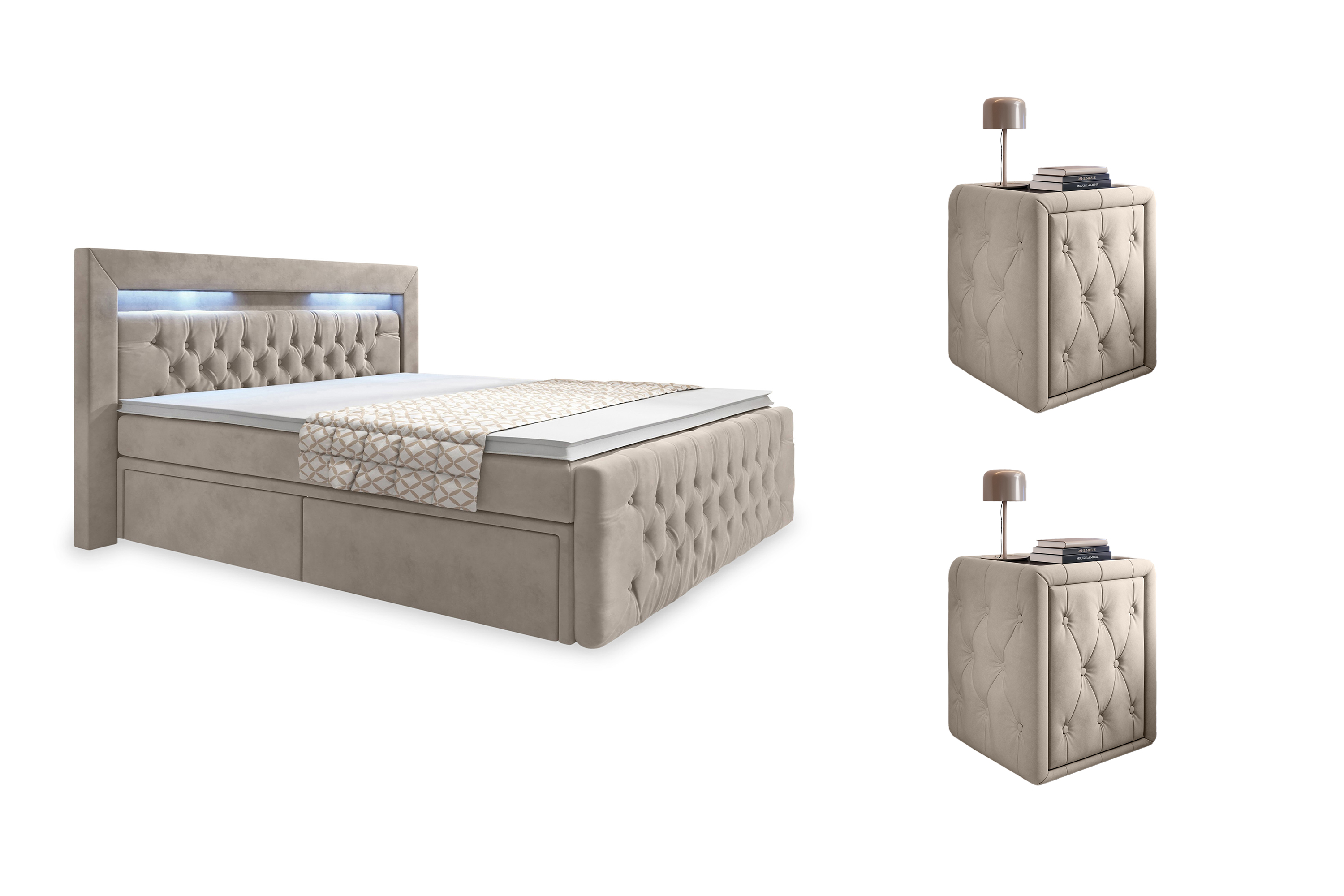 Komplett Sängpaket Celio 180x200 med Förvaring 2st Franco Sängbord Beige Sammet