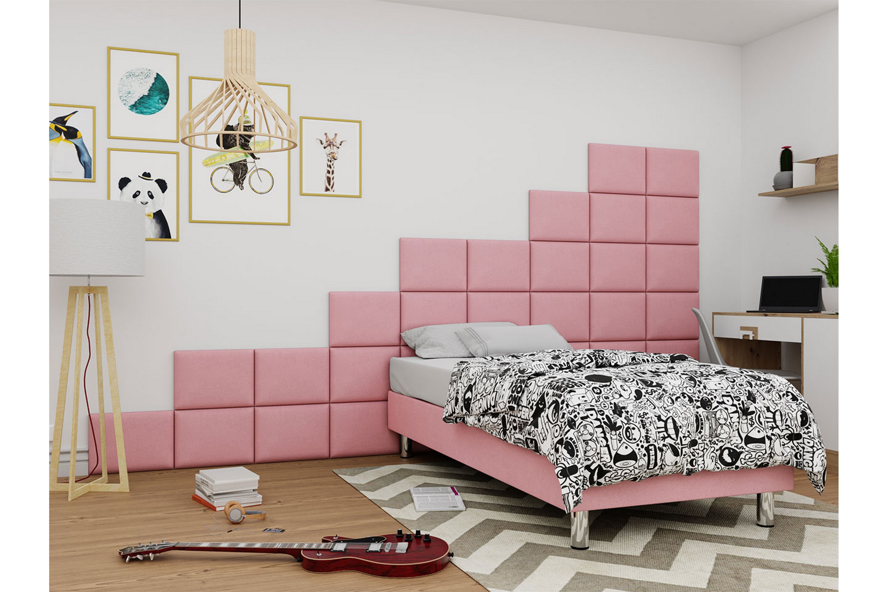 Kontinentalsäng Forenza 90x200 cm-Panel 40 cm Rosa