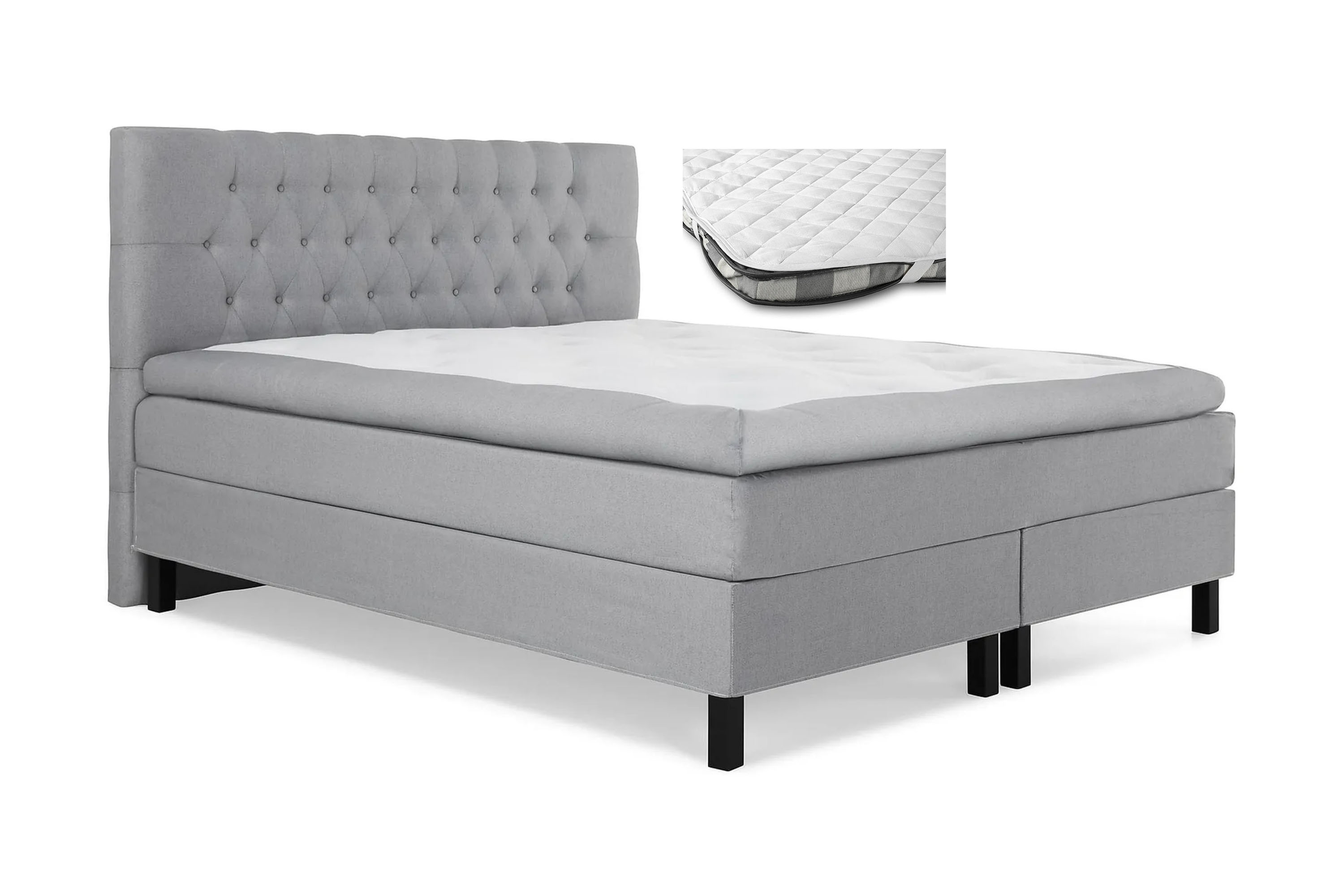 Komplett Sängpaket Olivia 180x200 Diamant Sänggavel LjusgråMadrasskydd Polyeter