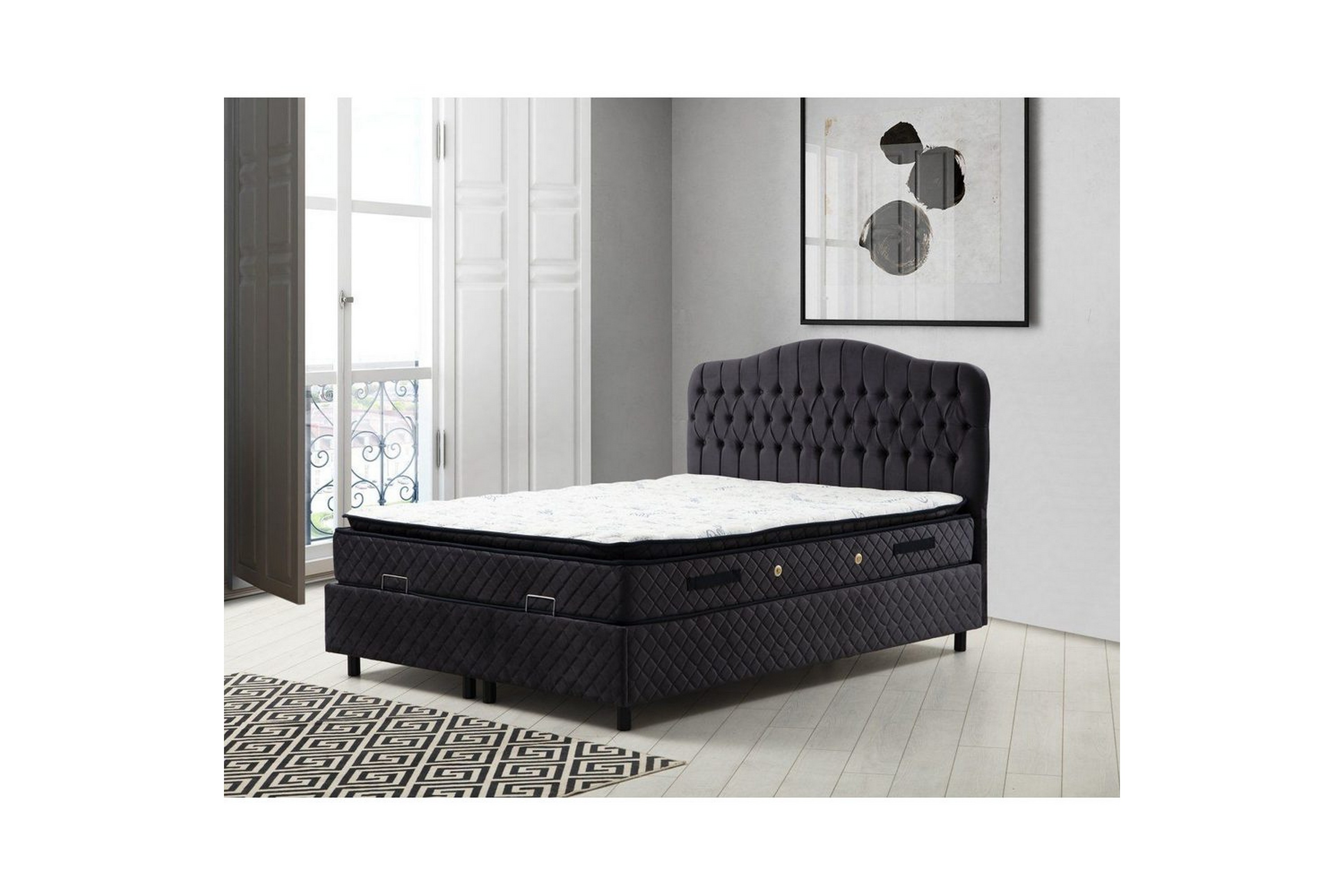 dubbelmadrass, bas & huvudgavel subato set antracit - 140 x 35 x 208 cm