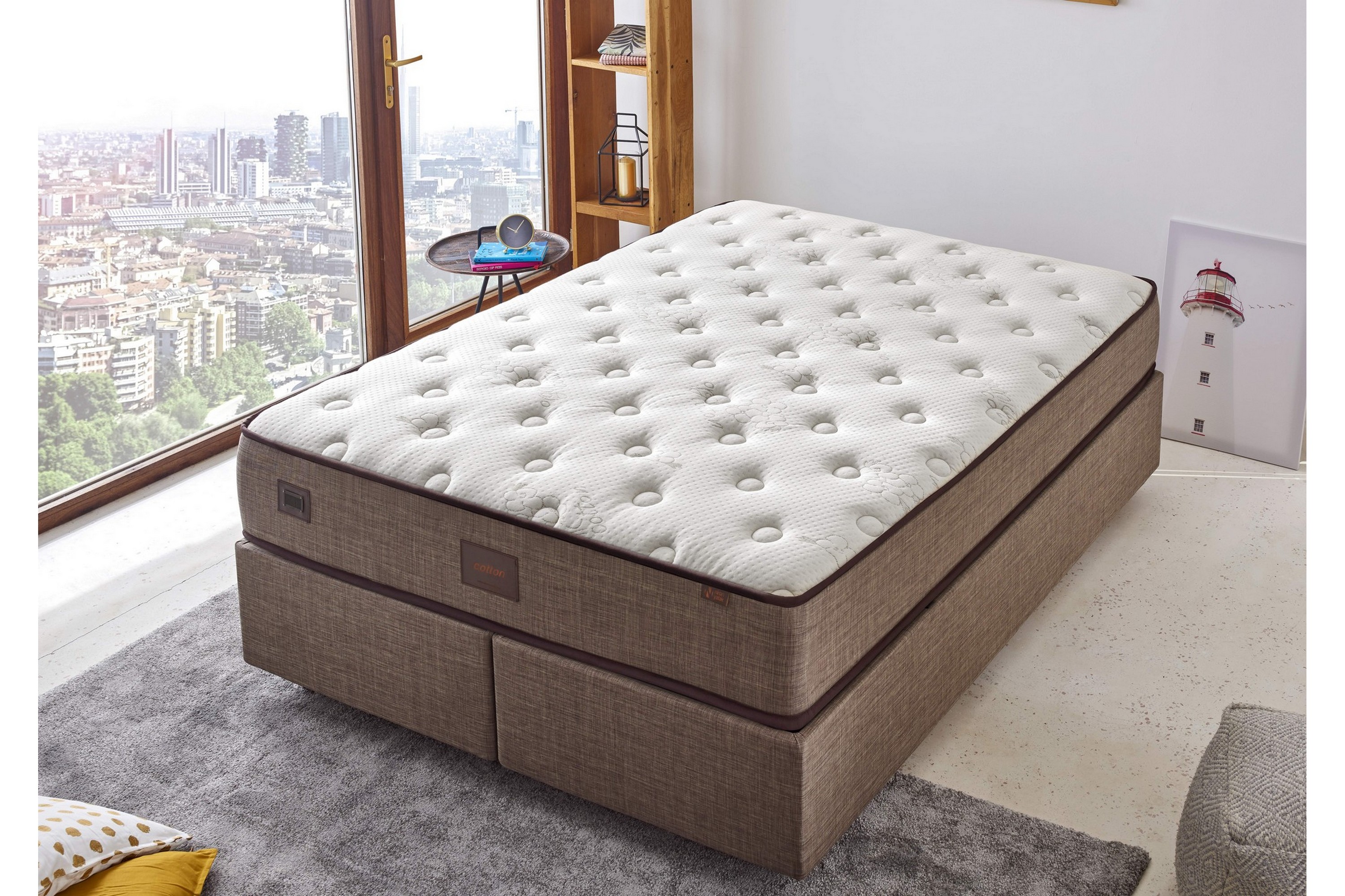 resårmadrass 200x200 cm - vit/beige