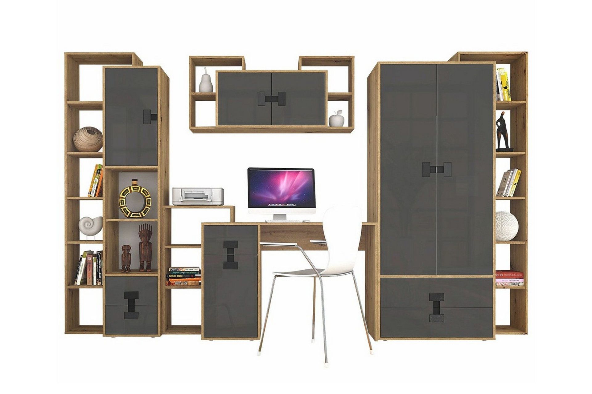 Castlebay Möbelset För Sovrum Grey High Gloss -