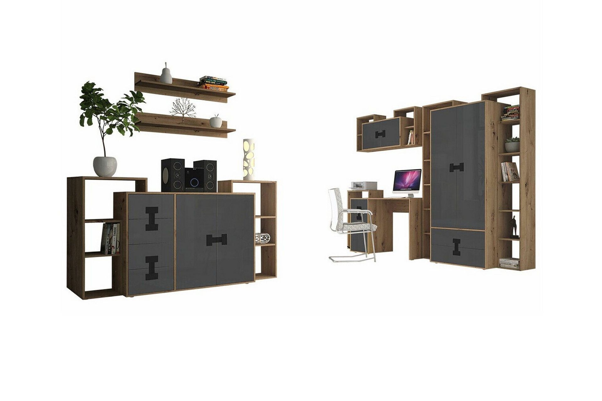 Castlebay Möbelset För Sovrum Grey High Gloss -