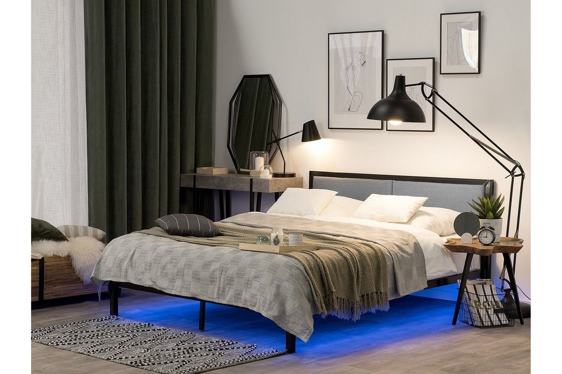 Clamart Komplett Sängpaket – Ramsäng 160x200 cm i Tyg med Sänggavel + Bäddmadrass - Ljusgrå