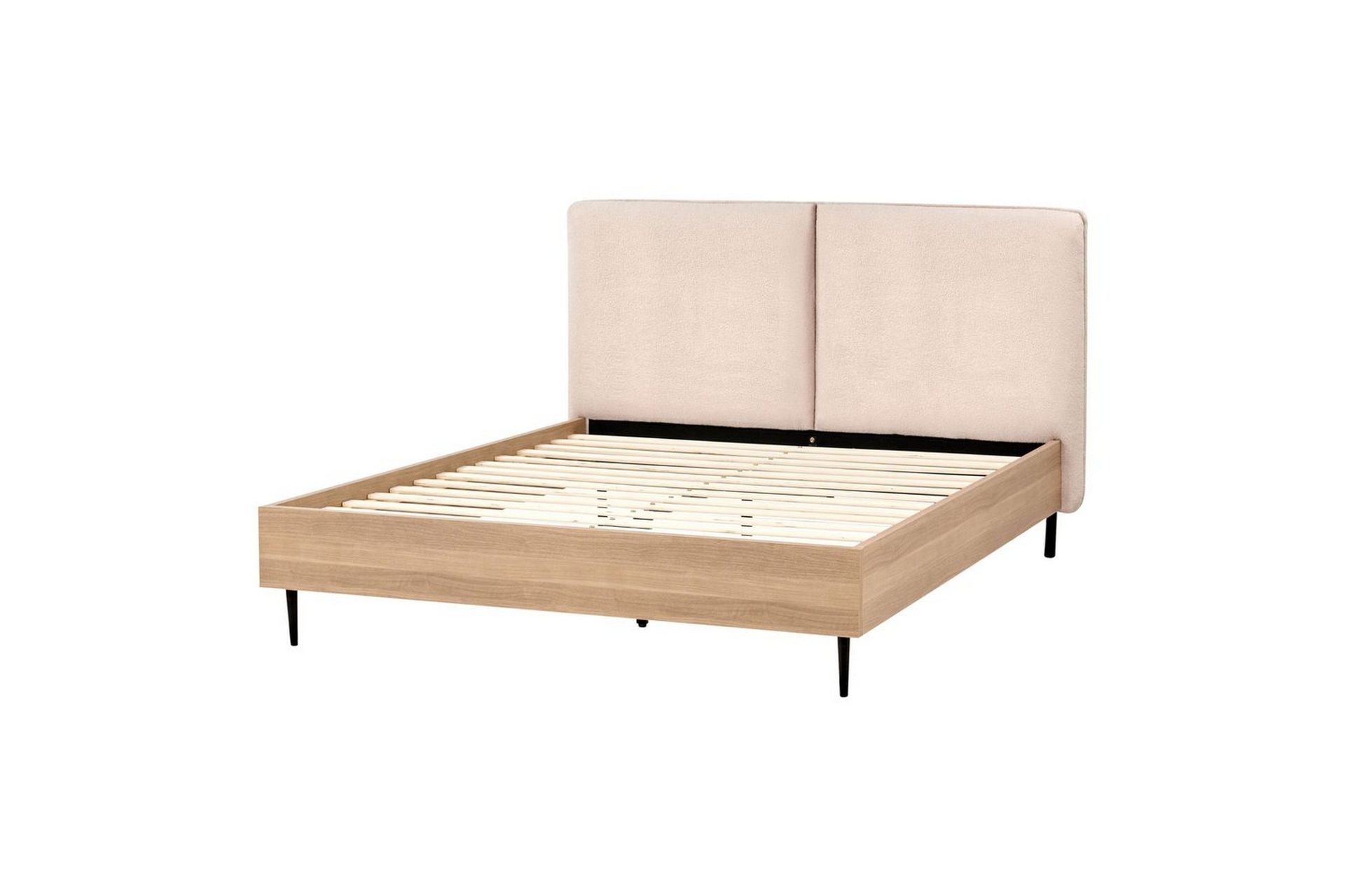 S&auml;ng med lamellram Limanton - Beige, ljust tr&auml;, svart/Boucl&eacute;, 140x200 cm