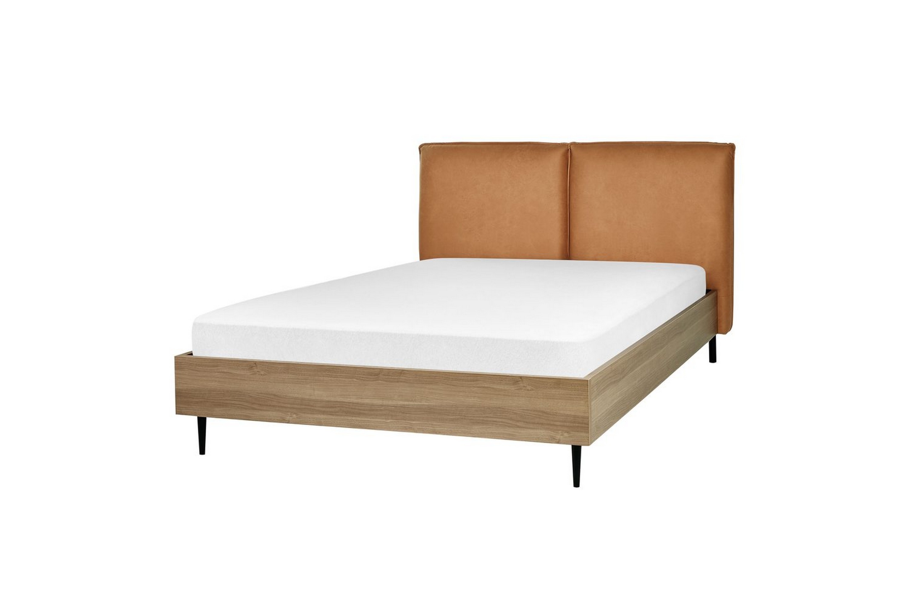 säng med lamellram limanton - brunt, ljust trä, svart/konstläder, 140x200 cm