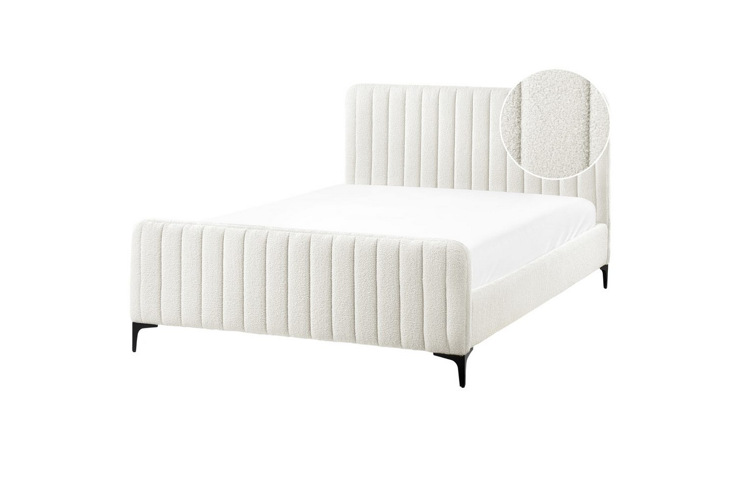 säng med lamellram lunan - vit, svart/bouclé, 140x200 cm