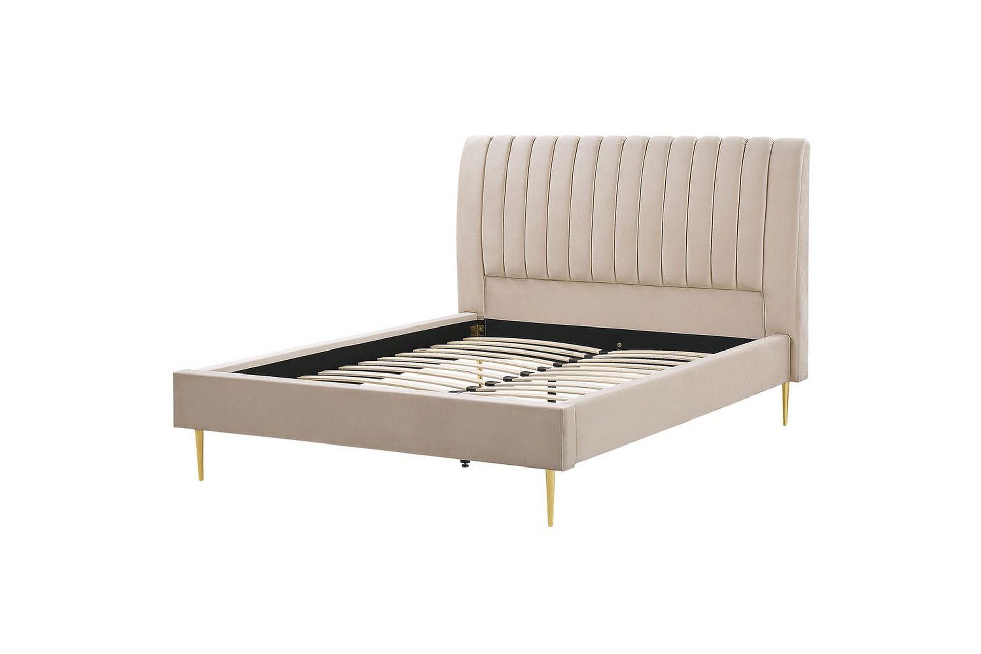 S&auml;ng med lamellram Marville - Beige, guld, 160x200 cm