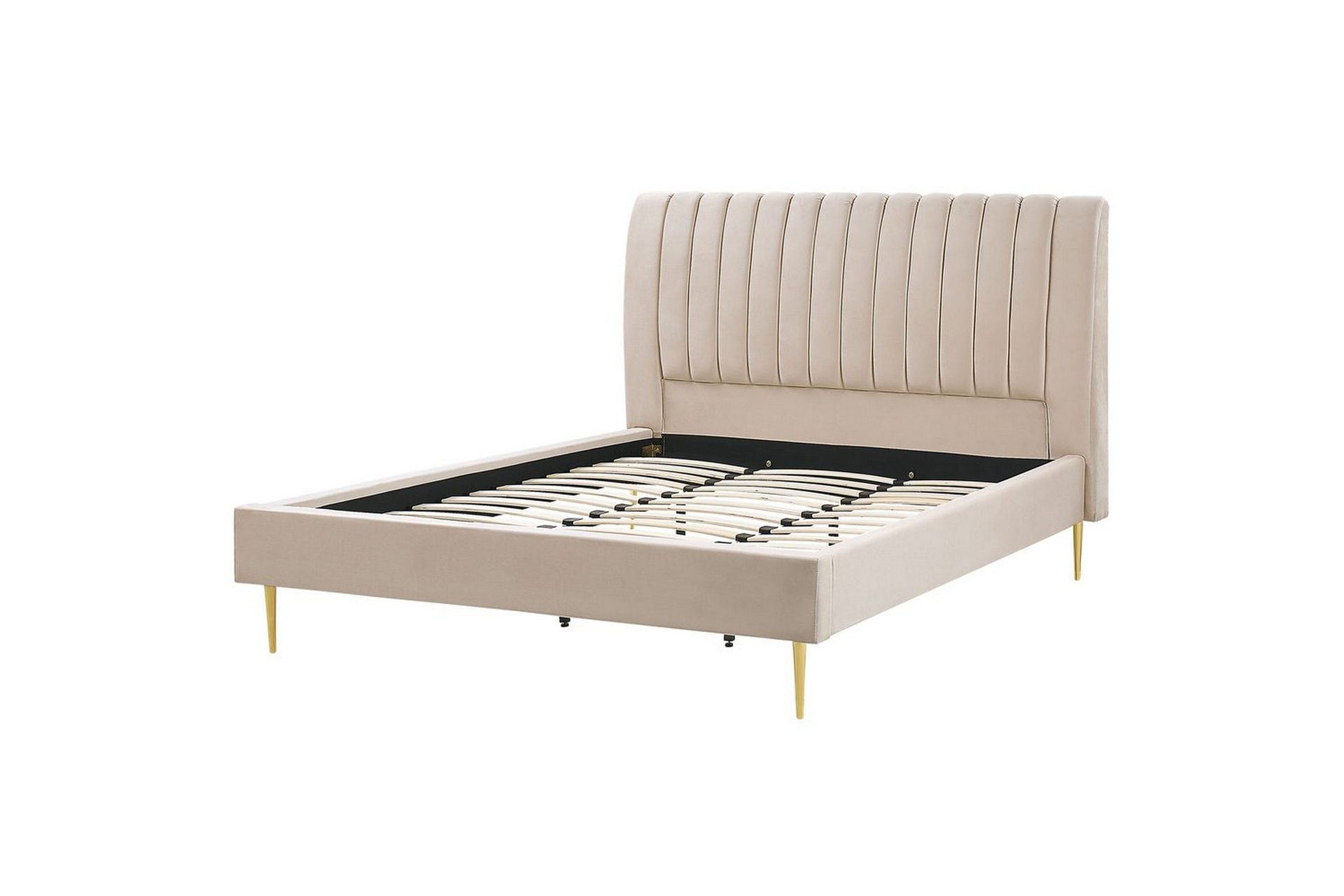 S&auml;ng med lamellram Marville - Beige, guld, 180x200 cm