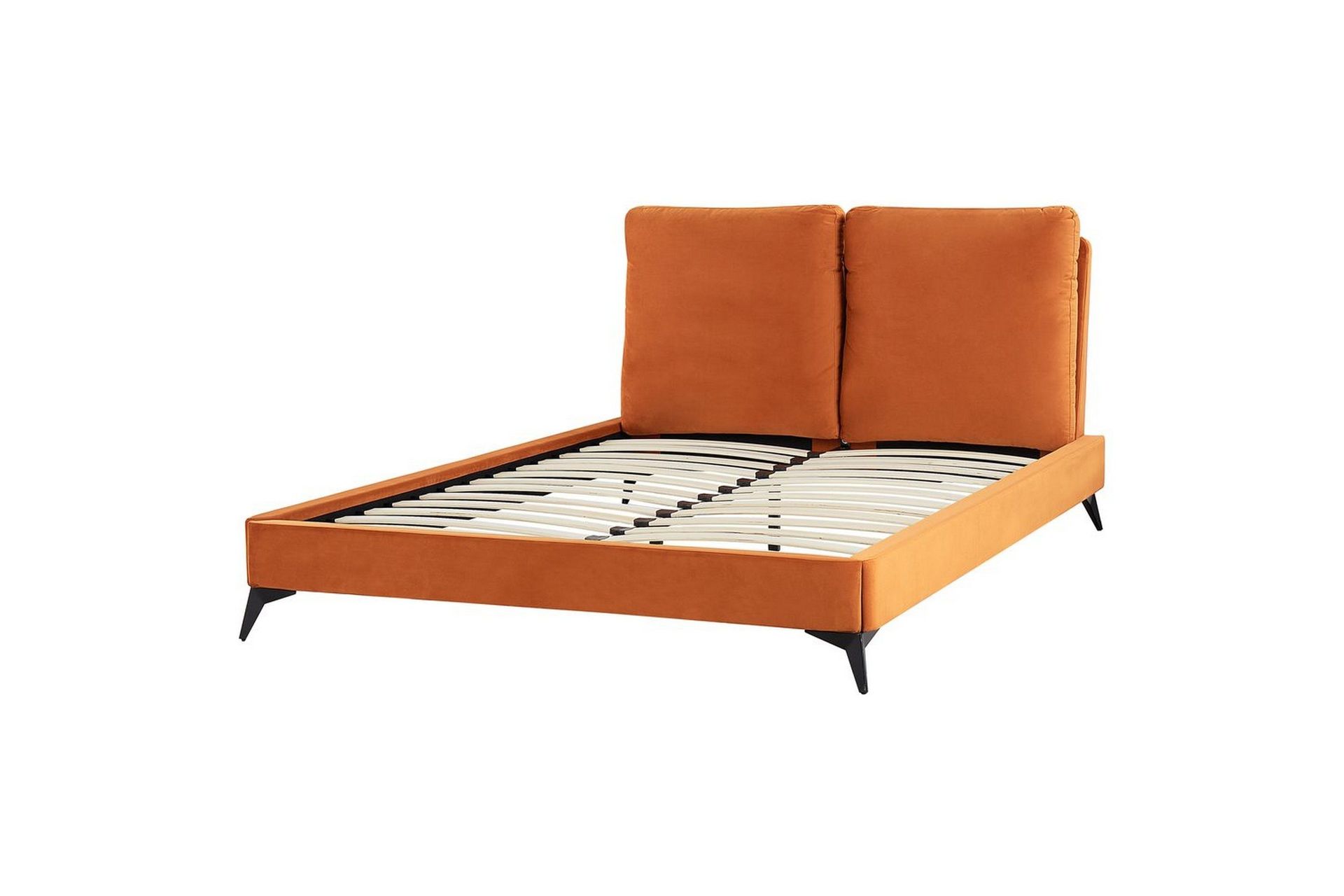 S&auml;ng med lamellram Melle - Orange, svart/Sammet, 140x200 cm