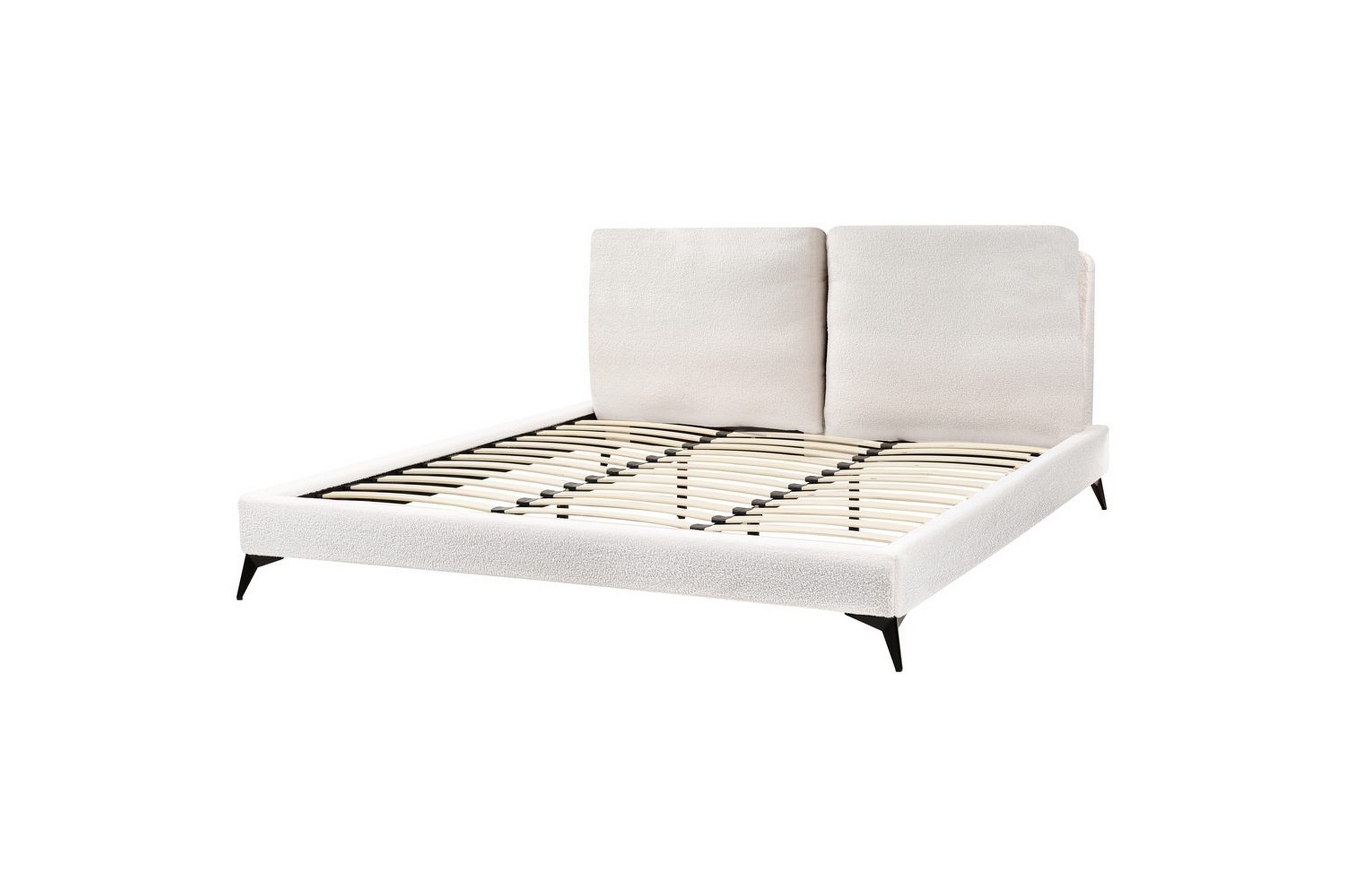 säng med lamellram melle - vit, svart/bouclé, 180x200 cm