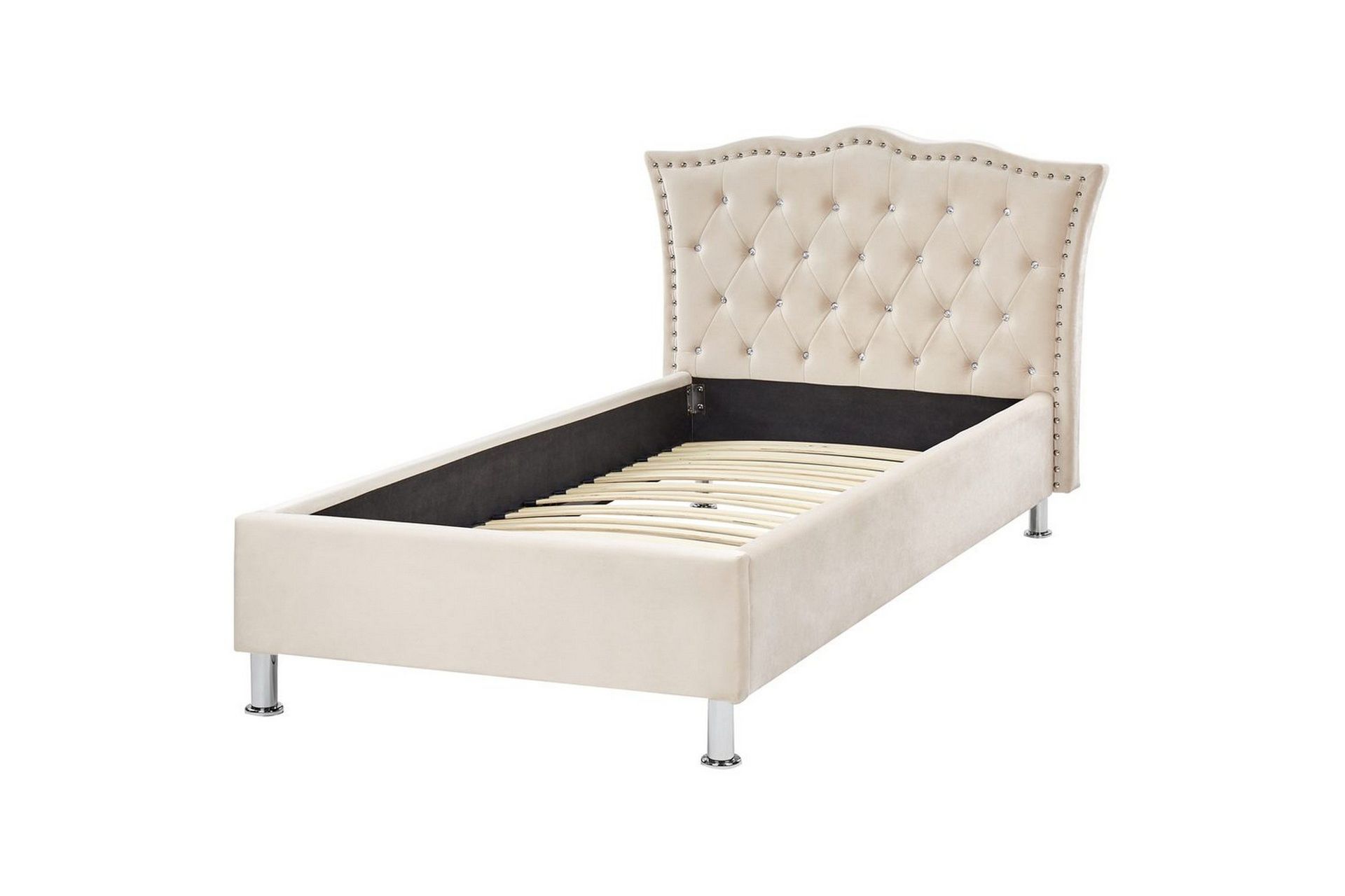 S&auml;ng med lamellram Metz - Beige, Silver/Sammet, 90x200 cm