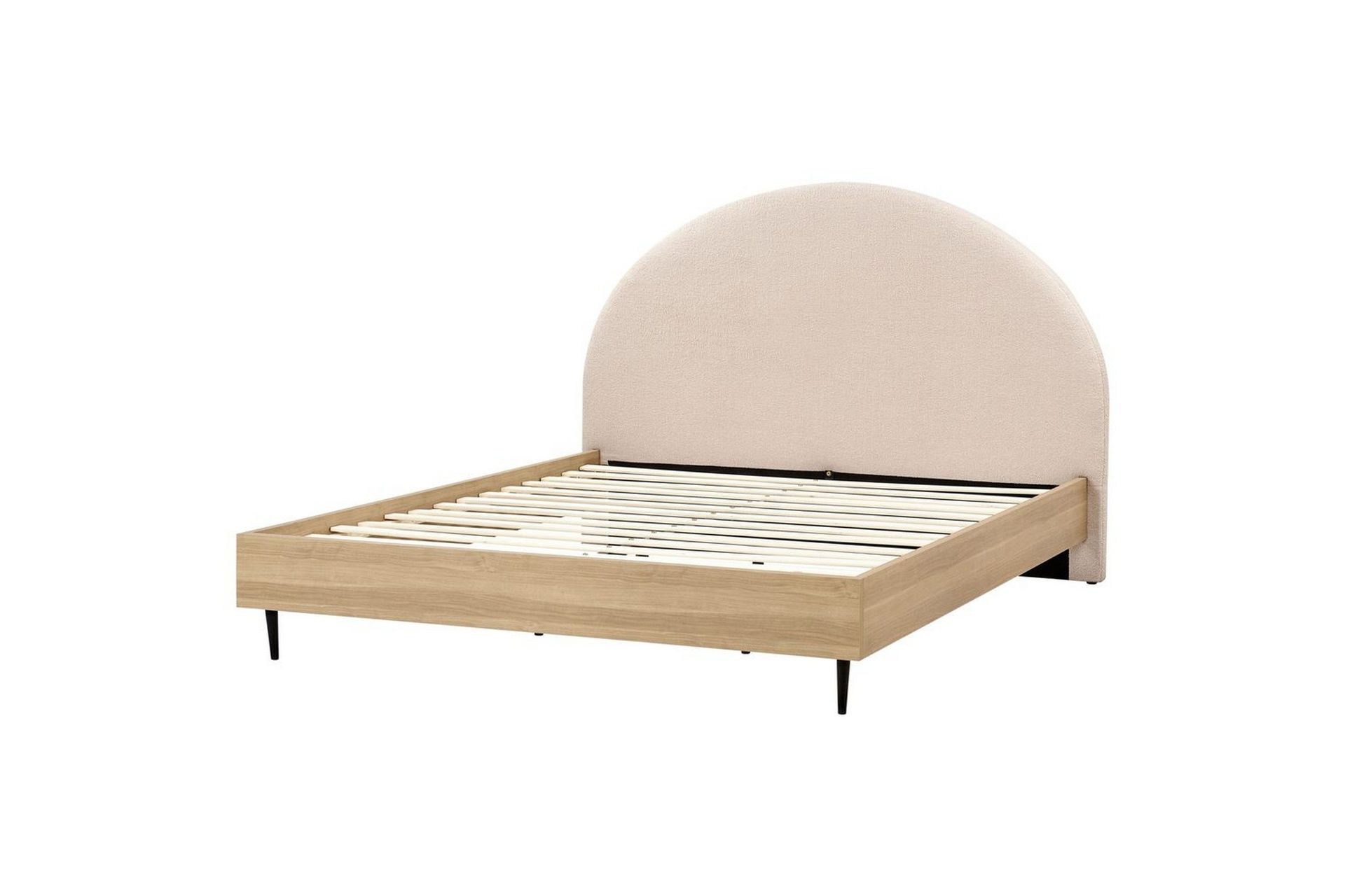 S&auml;ng med lamellram Millay - Beige, ljust tr&auml;, svart/Boucl&eacute;, 180x200 cm