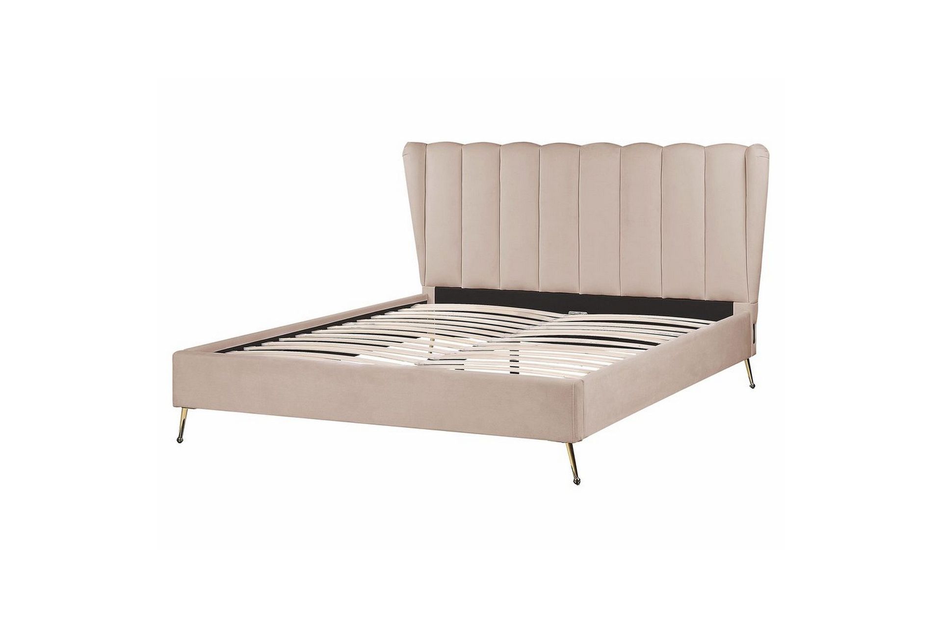 S&auml;ng med lamellram Miribel - Taupe, guld, 160x200 cm