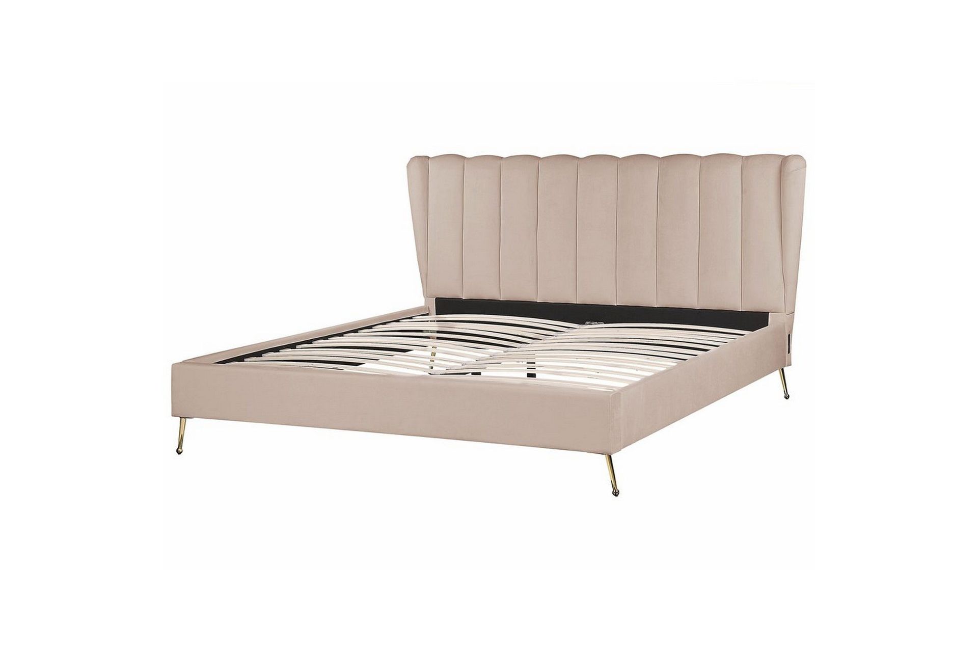 S&auml;ng med lamellram Miribel - Taupe, guld, 180x200 cm