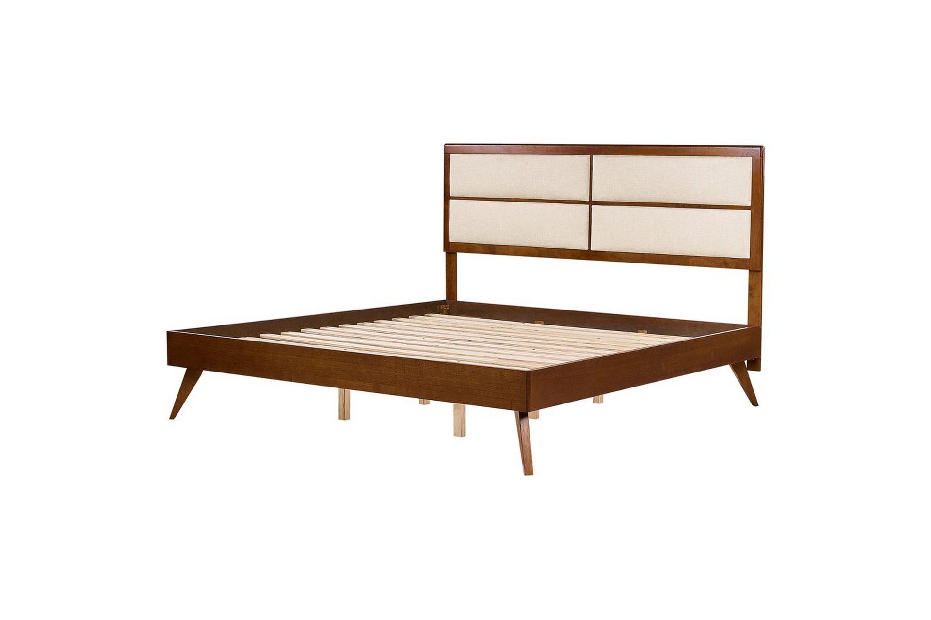 S&auml;ng med lamellram Poissy - M&ouml;rk tr&auml;, beige, 180x200 cm