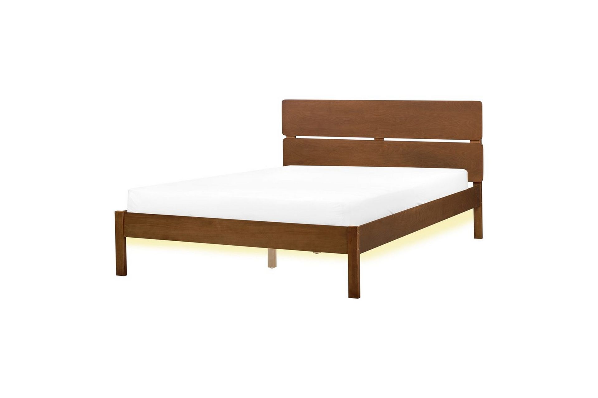 S&auml;ng med LED-belysning Boisset - Brun/Gummitr&auml;, 140x200 cm