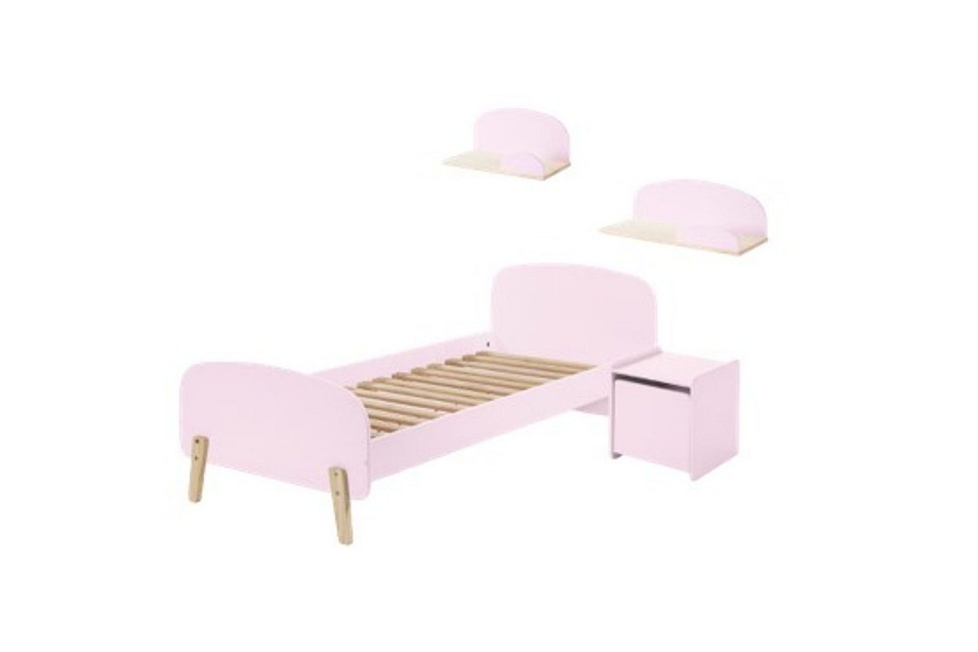 Säng med sängbord Vägg hyllor Kiddy Rosa - Rosa