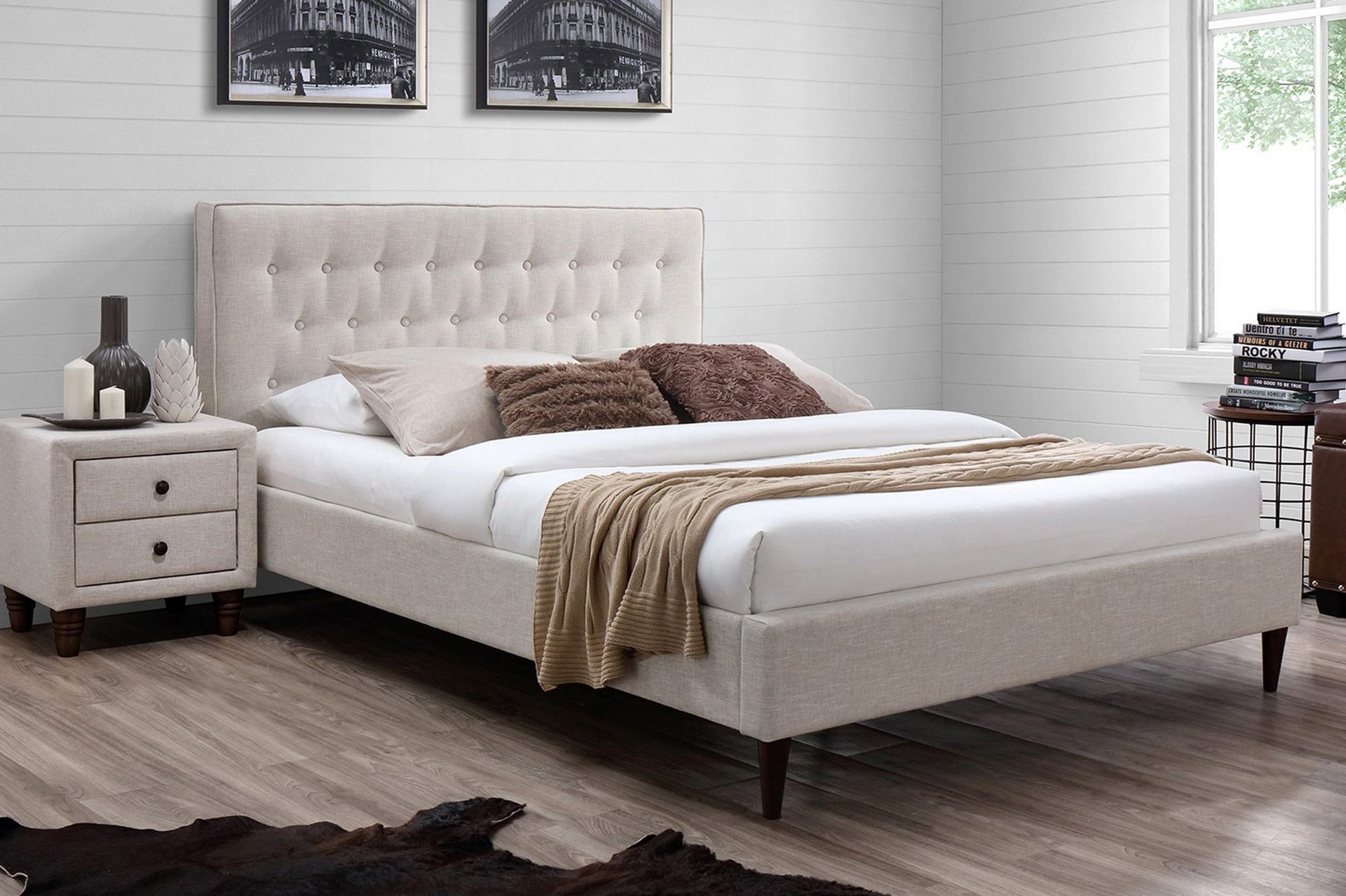 emilia sängram 90x200 cm - ljusbeige