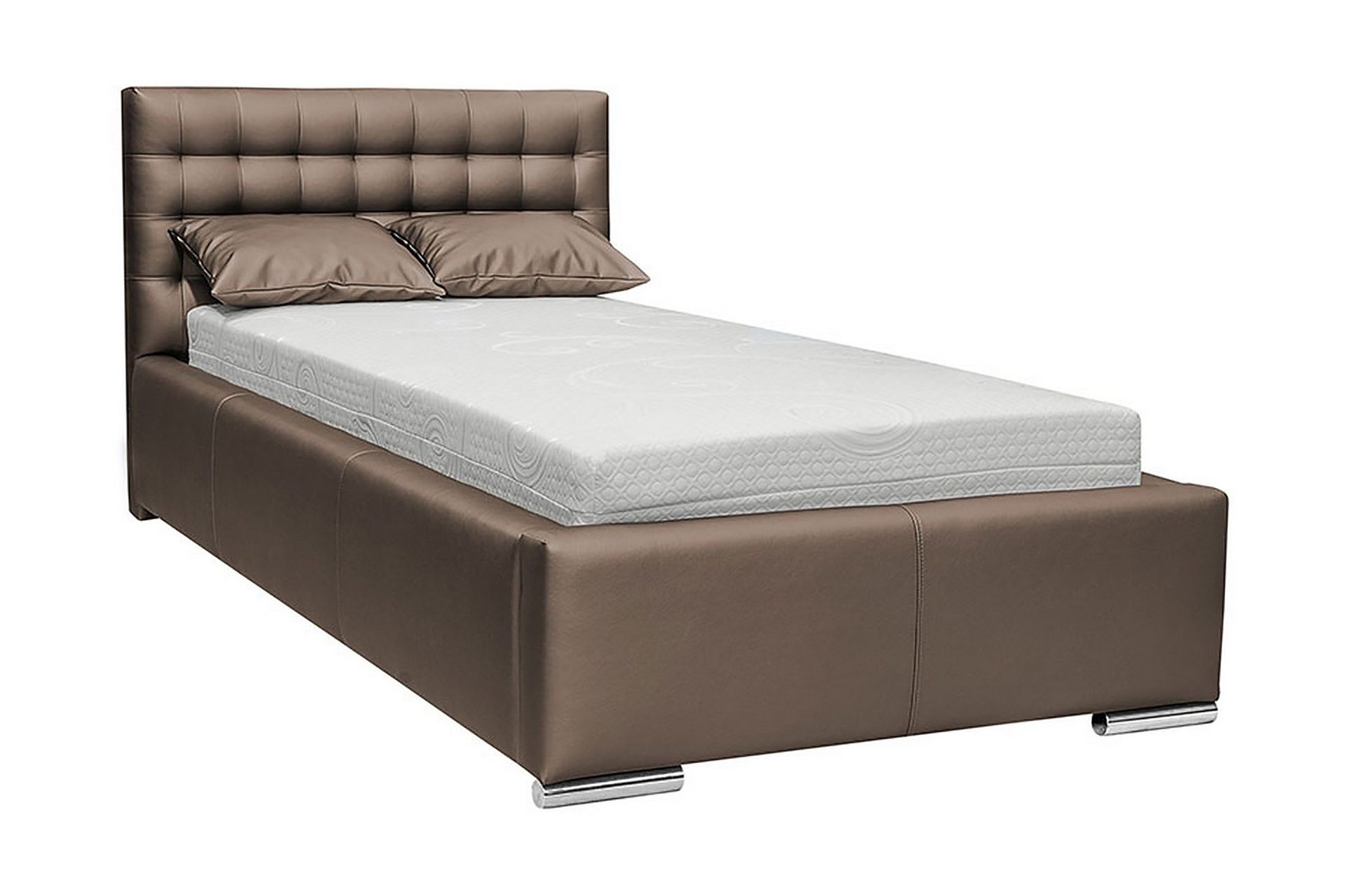 Faldet Komplett S&auml;ngpaket &ndash; Enkels&auml;ng 90x200 cm med F&ouml;rvaring och S&auml;nggavel + B&auml;ddmadrass - Taupe