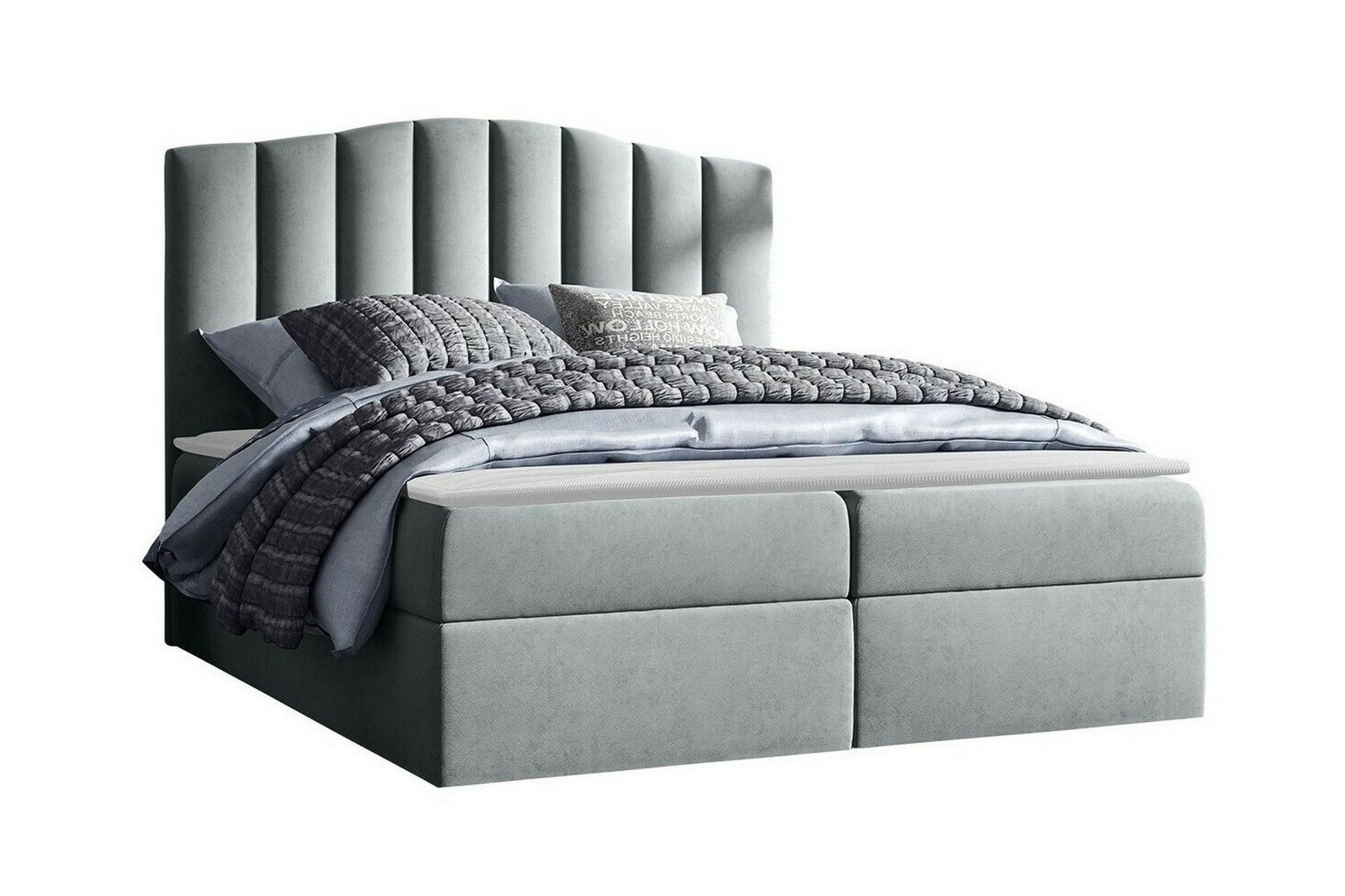 Herstello Komplett S&auml;ngpaket med F&ouml;rvaring 120x200 cm i Tyg med S&auml;nggavel + B&auml;ddmadrass - Gr&aring;