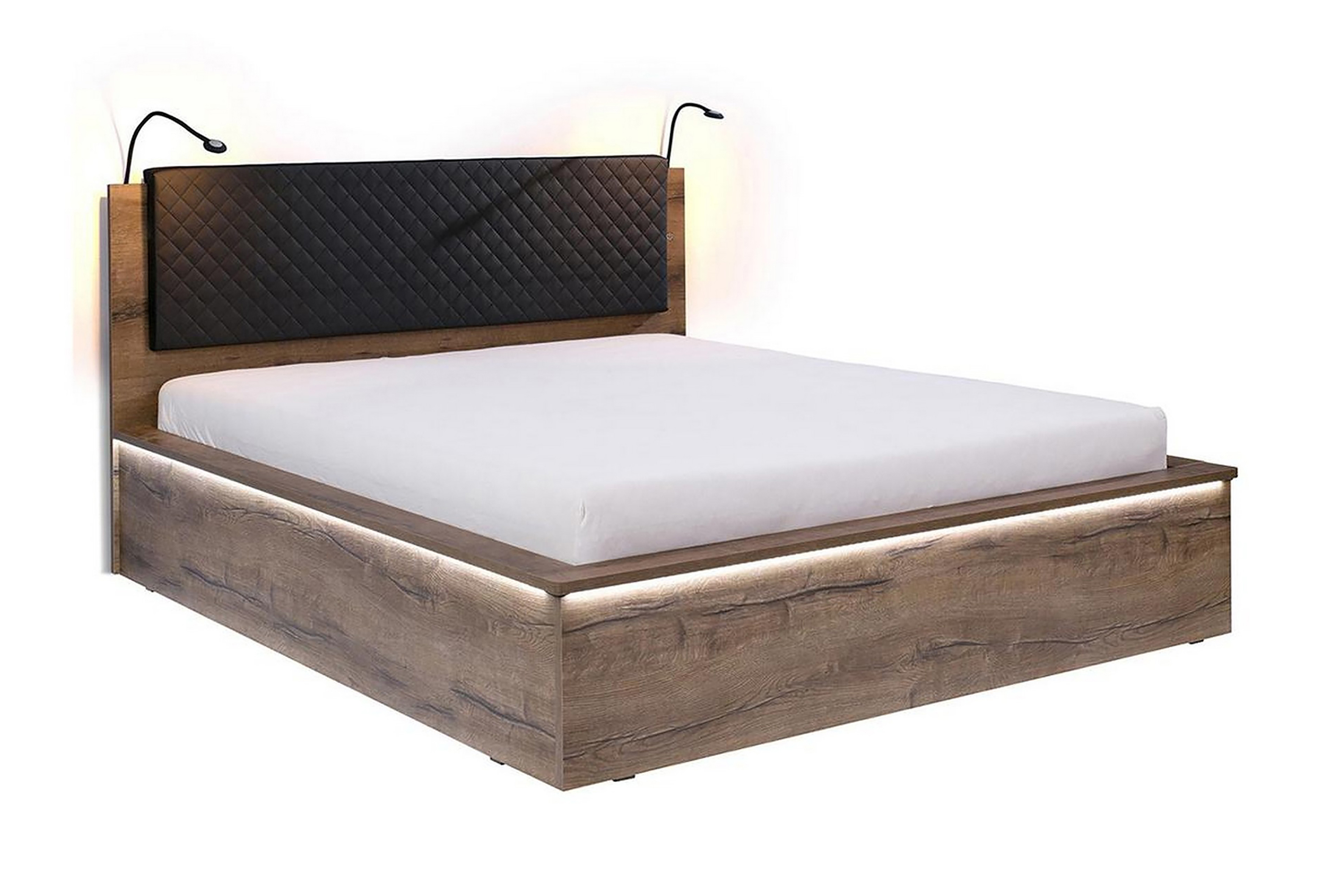 Säng Charon 182x214 cm LED-belysning Ek/Vit LED