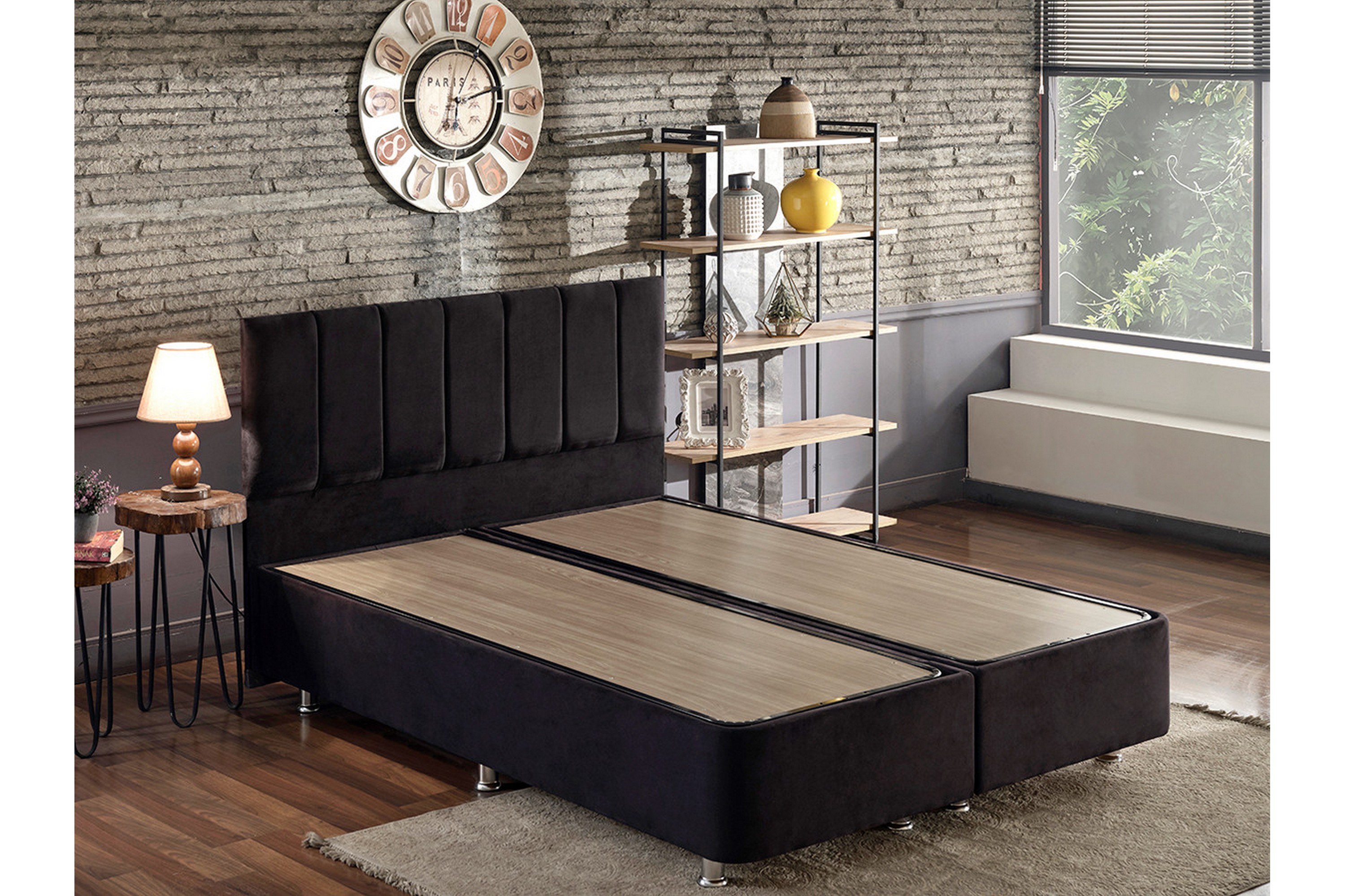 sängram huanal dubbel med sänggavel 180x200 cm - svart