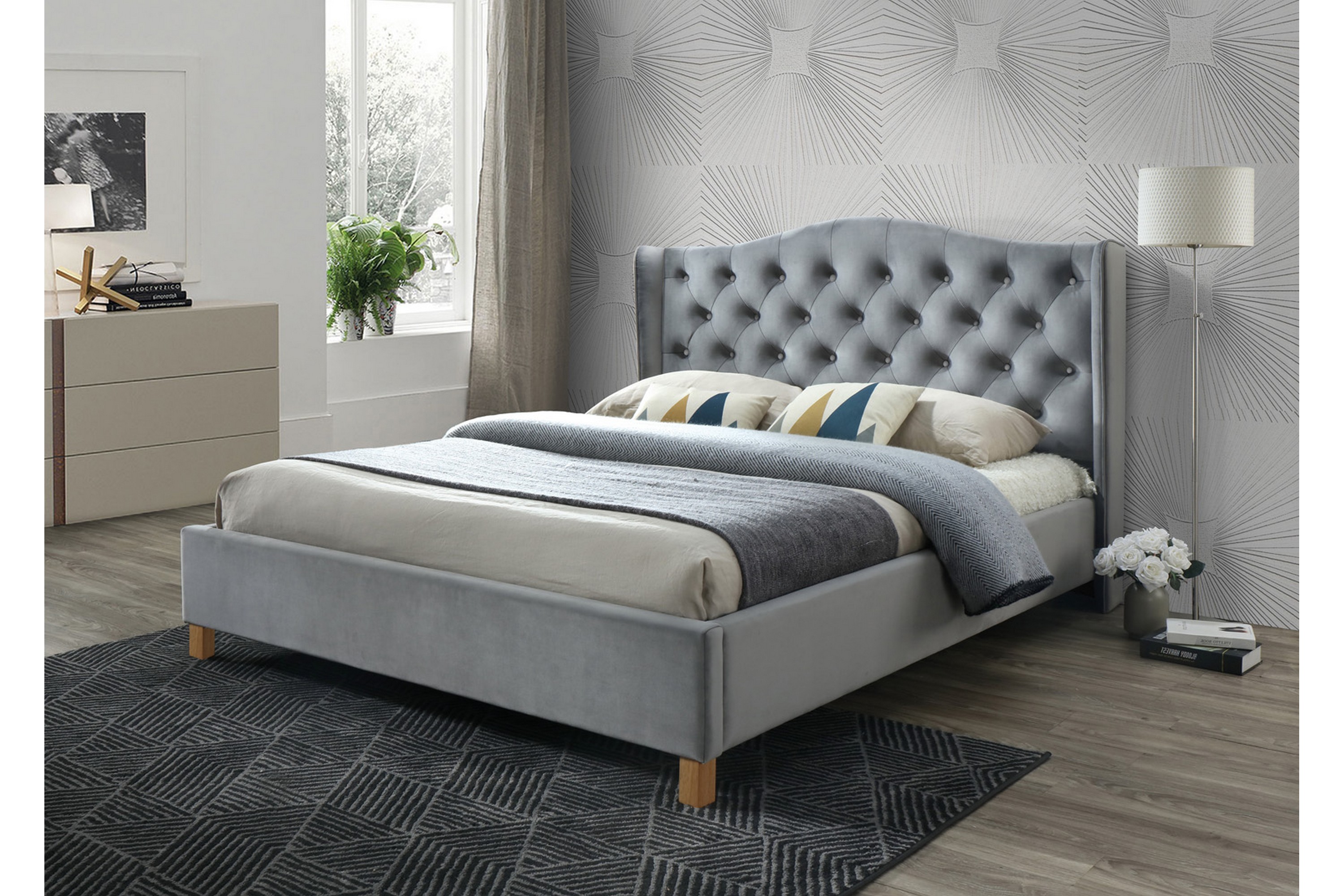 sängram lenado 160x200 cm - grå/trä/natur