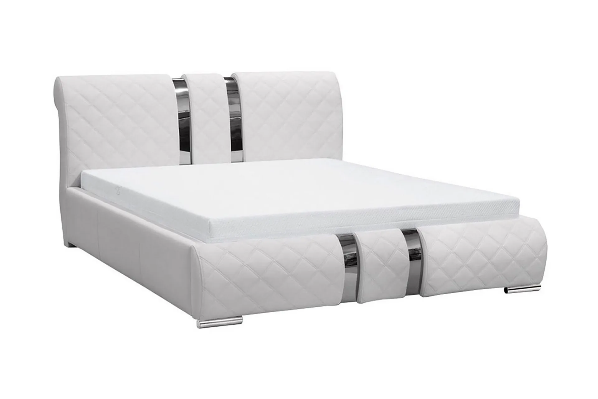 Veslbu Komplett S&auml;ngpaket 160x200 cm i Konstl&auml;der med F&ouml;rvaring och S&auml;nggavel + B&auml;ddmadrass - Vit