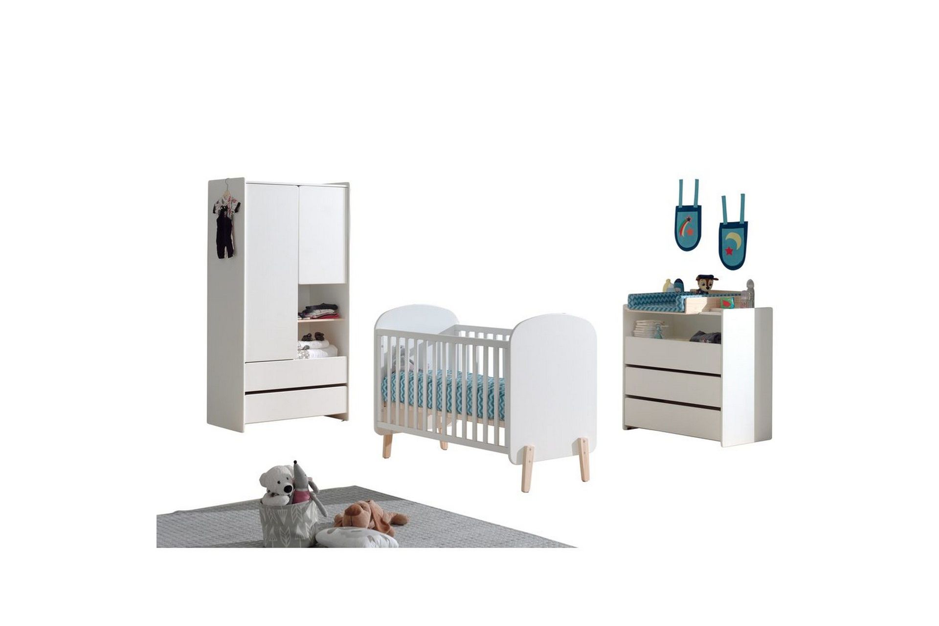 Spj&auml;ls&auml;ng med byr&aring;, sk&ouml;tbordstopp och garderob Kiddy 2-d&ouml;rrar - 2-d&ouml;rrar