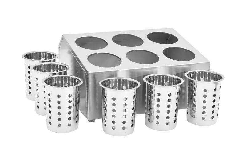 Bestickhållare 6 raster rektangulär rostfritt stål - Silver - Besticklåda & bestickförvaring - Bestickställ
