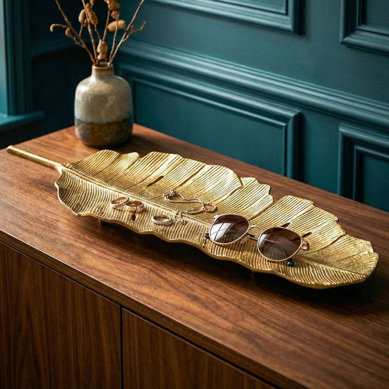Kelvik Dekorationsskål Blad i aluminium - guld - Servering & matlagning - Bricka & fat - Uppläggningsfat