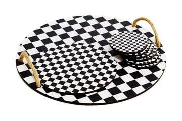 Träbricka & glasunderlägg 8-pack - Svart/Vit - Servering & matlagning - Bricka & fat - Serveringsfat & serveringsbricka