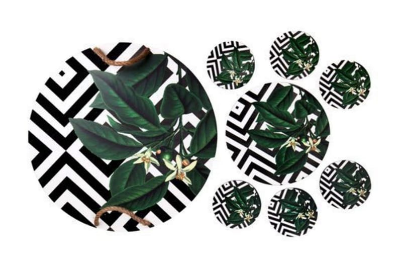 Träbricka & glasunderlägg 8-pack, Flerfärgad