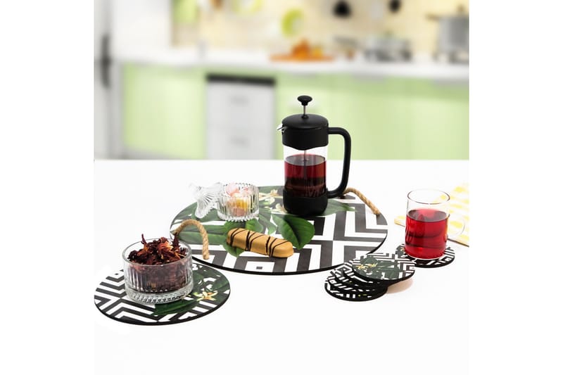 Träbricka & glasunderlägg 8-pack - Flerfärgad - Servering & matlagning - Bricka & fat - Serveringsfat & serveringsbricka