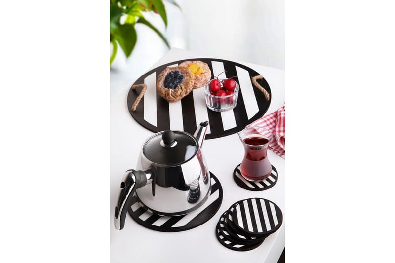 Träbricka & glasunderlägg 8-pack - Svart/Vit - Servering & matlagning - Bricka & fat - Serveringsfat & serveringsbricka