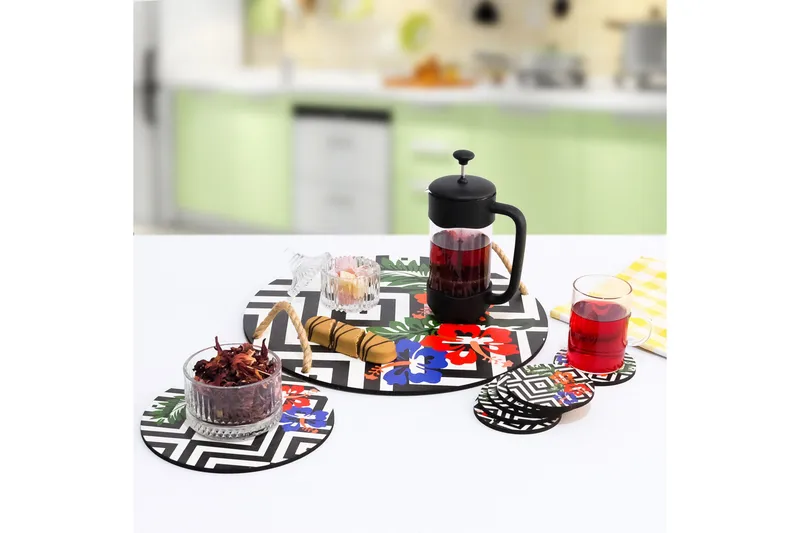 Träbricka & glasunderlägg 8-pack - Flerfärgad - Servering & matlagning - Bricka & fat - Serveringsfat & serveringsbricka