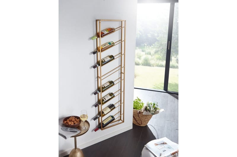 Vinställ Wohnling väggmonterad, plats för 8 flaskor, pulverlackerad metall, industriell loftstil Guld - Guld - Förvaring - Hylla - Förvaringshylla - Vinställ & vinhylla