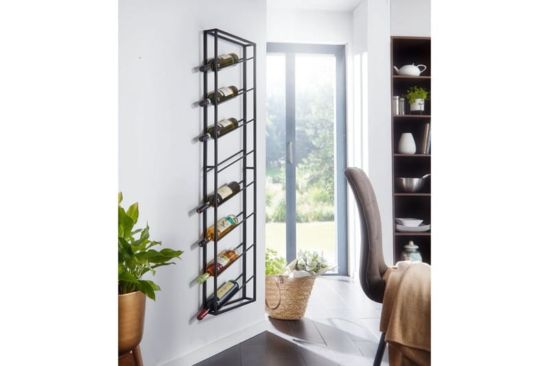 Vinställ Wohnling väggmonterad, plats för 8 flaskor, pulverlackerad metall, industriell loftstil Svart - Svart - Servering & matlagning - Karaff & tillbringare - Glasflaska