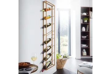 Vinställ Wohnling väggmonterad, plats för 8 flaskor, pulverlackerad metall, industriell loftstil Guld - Guld - Förvaring - Hylla - Förvaringshylla - Vinställ & vinhylla