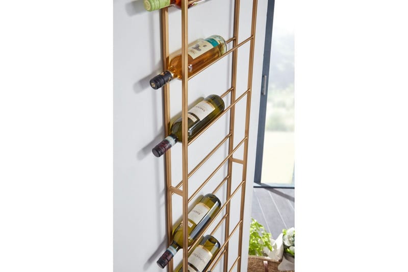 Vinställ Wohnling väggmonterad, plats för 8 flaskor, pulverlackerad metall, industriell loftstil Guld - Guld - Förvaring - Hylla - Förvaringshylla - Vinställ & vinhylla