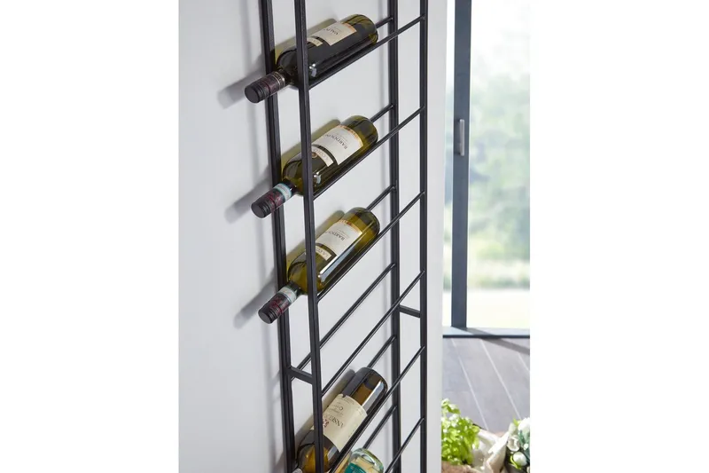 Vinställ Wohnling väggmonterad, plats för 8 flaskor, pulverlackerad metall, industriell loftstil Svart - Svart - Servering & matlagning - Karaff & tillbringare - Glasflaska