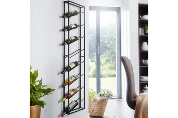 Vinställ Wohnling väggmonterad, plats för 8 flaskor, pulverlackerad metall, industriell loftstil Svart - Svart - Servering & matlagning - Karaff & tillbringare - Glasflaska